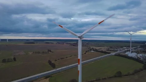 Aerial view of wind turbine Stock Footage 159673214
