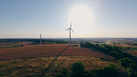 Aerial View of Wind Turbine at Sunset in Rural Countryside Vídeos de archivo 346786005