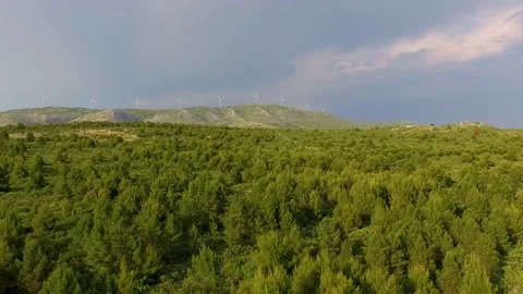 Aerial view of wind turbine at Velebit mountain range, Croatia. Stock Footage 148991973