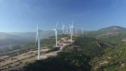 Aerial view of wind turbines create electricity Clean eco renewable green energy Stock Footage 306338652