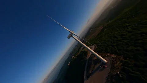 Aerial view of wind turbines create electricity Clean eco renewable green energy Stock Footage 306338812