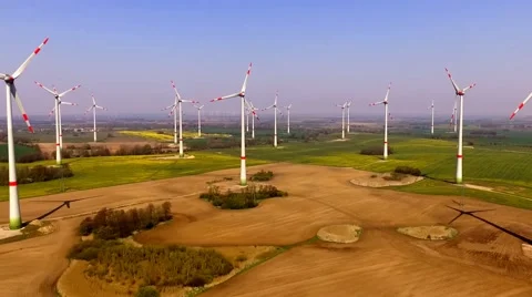 Aerial view of wind turbines field Stock Footage 62939480