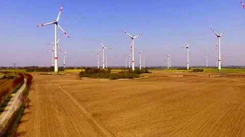 Aerial view of wind turbines field Stock Footage 62941592