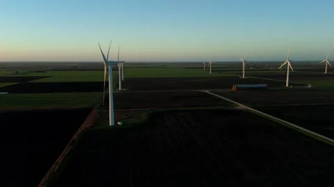 Aerial view of wind turbines in fields, United Kingdom. Stock Footage 325189981