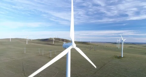 Aerial view of wind turbines Stock Footage 96064068