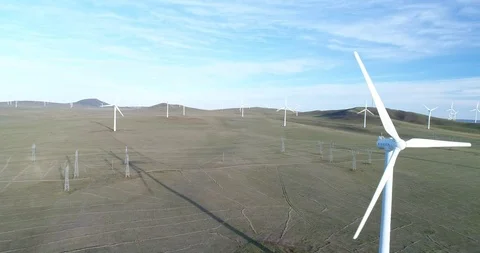 Aerial view of wind turbines Stock Footage 96064486
