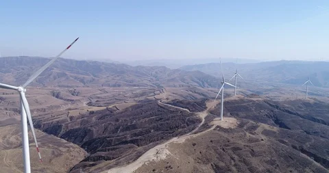 Aerial view of wind turbines Stock Footage 104395772