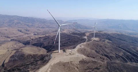 Aerial view of wind turbines Stock Footage 104396576