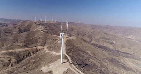 Aerial view of wind turbines Stock Footage 104474157