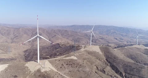 Aerial view of wind turbines Stock Footage 104474348