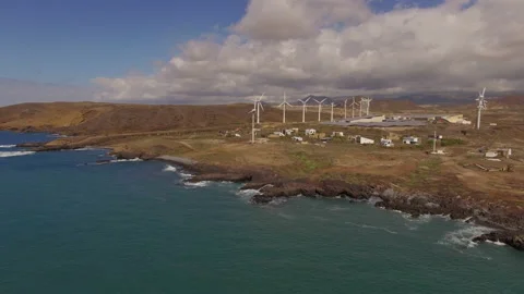 Aerial view of wind turbines Stockbeeldmateriaal 237484748