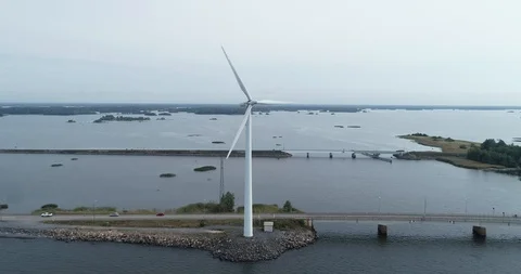 Aerial view of wind turbines generating electric in a small wind farm Stock Footage 119372801