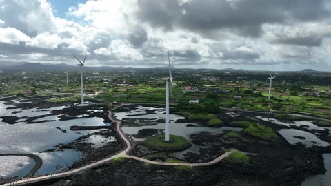 Aerial view of wind turbines generating renewable energy, South Korea Stock-Footage 346820296