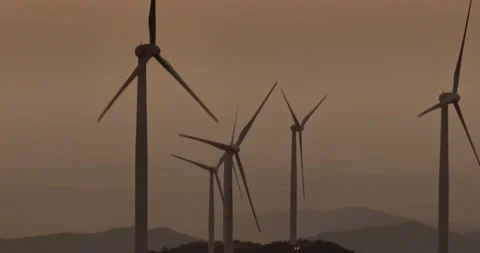 Aerial View of Wind Turbines on Mountain Top Stock Footage 217418879