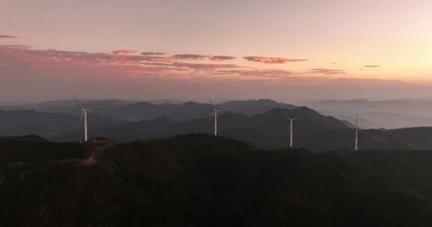 Aerial View of Wind Turbines on Mountain Top Stock Footage 217419291