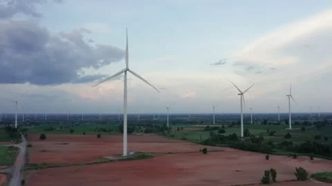 Aerial view of Wind turbines of save Ene... | Stock Video | Pond5