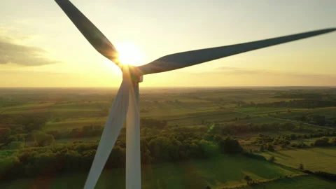 Aerial view of Wind turbines, windmill, farm, agricultural fields Stock Footage 159555262