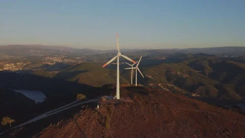Aerial view of Windfarm Stock Footage 209442982