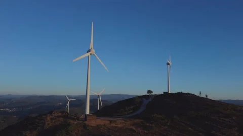 Aerial view of Windfarm Stock Footage 209443076