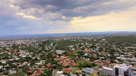 Aerial View of Windhoek Under Dramatic Clouds, Namibia Stock Footage 337914266