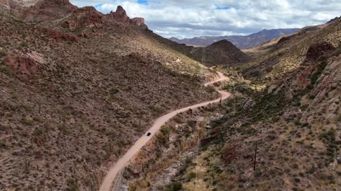 Aerial view of winding Apache Trail through canyon, United States. Stock Footage 312760051