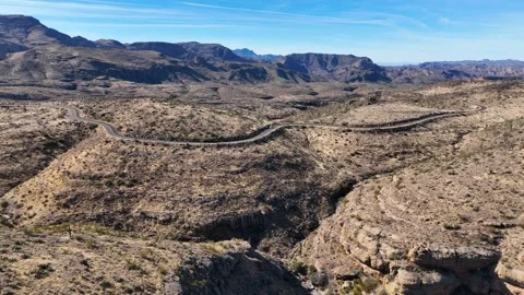 Aerial view of winding Apache Trail through desert, United States. Video stock 312766717