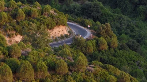 Aerial view of winding forest road Stock Footage 336466066