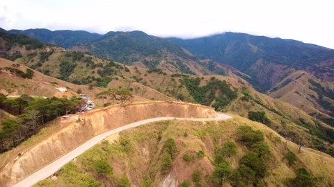 Aerial View of Winding Mountain Road in the Philippine Highlands Stock Footage 337783991
