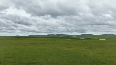Aerial view of winding river across Chen Barag grassland Stock Footage 340217313