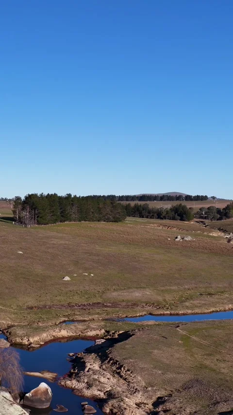 Aerial View of Winding River Through Rural Australian Outback Landscape Stock Footage 340881213