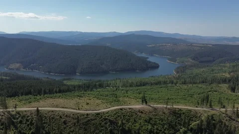 Aerial View of Winding Road Through Forest Near Beliș-Fântânele Reservoir Stock Footage 345512541