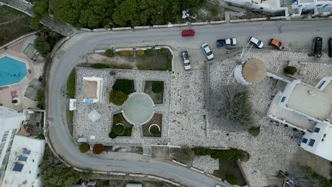 Aerial view of windmill and the town square, Greece. Stock Footage 312629476