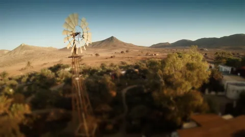 Aerial view of a windmill in Cabo de Gata, Spain. 4K Stock Footage 44791706