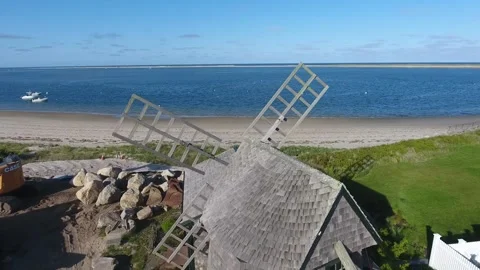 Aerial View of Windmill on the Coast at Chatham, Cape Cod Stock Footage 242544807