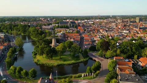 Aerial View on Windmill in Downtown Area of Alkmaar Netherlands Video stock 280298768
