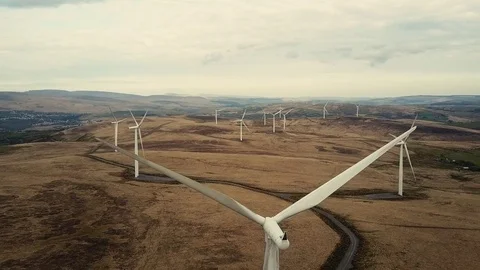 Aerial view of windmill farm Stock Footage 82869833