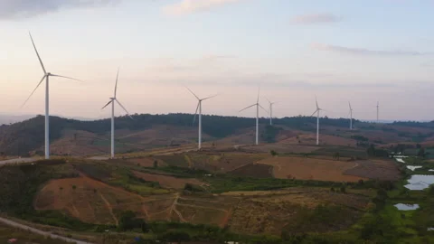 Aerial view of windmill farm Stock Footage 146101359