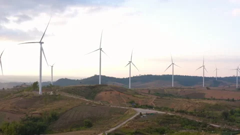 Aerial view of windmill farm Stock Footage 146101387