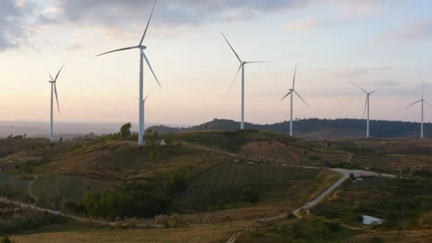 Aerial view of windmill farm Stock Footage 146102042