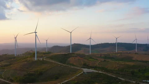 Aerial view of windmill farm Stock Footage 146102467