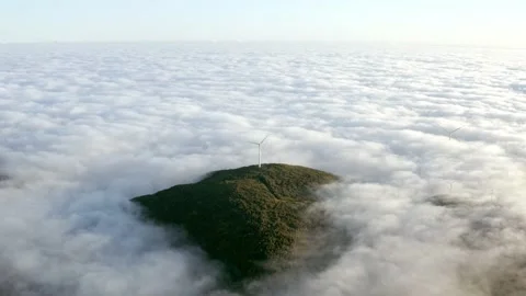 Aerial view of a windmill on a hill, Madeira Island, Portugal. Stock Footage 202602819