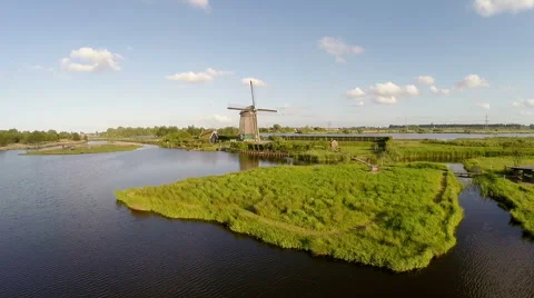 Aerial view of Windmill from Holland the Netherlands by drone Stock Footage
