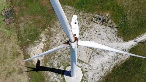 Aerial View Of Windmill Power Stations Turbines On Field Stock Footage 111078310