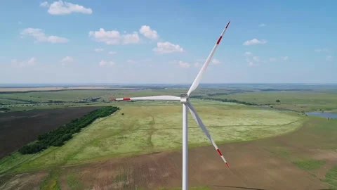Aerial view of windmill on a sunny summer day. World energy power crisis. Green Stock-Footage 223531667