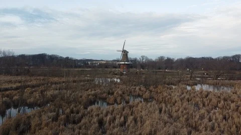 Aerial view of windmill on the water Video stock 123732830