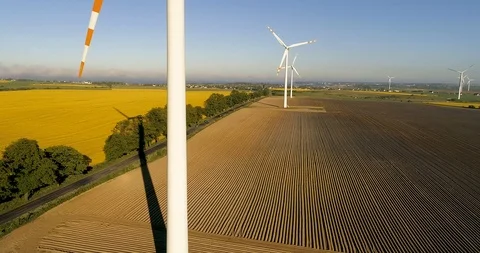 Aerial view of Windmill, Wind Power, Turbine, Energy Production, Kaszuby in Pola Stock Footage 109411452