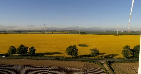 Aerial view of Windmill, Wind Power, Turbine, Energy Production, Kaszuby in Pola Stock Footage 109412941