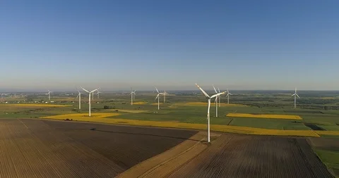 Aerial view of Windmill, Wind Power, Turbine, Energy Production, Kaszuby in Pola Stock Footage 109413091