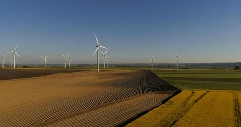 Aerial view of Windmill, Wind Power, Turbine, Energy Production, Kaszuby in Pola Stock Footage 109413552