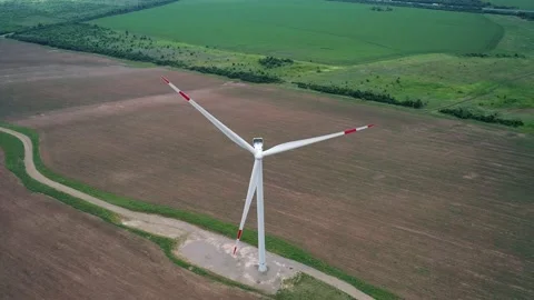 Aerial view of a windmill. World energy power crisis. Green energy production Video stock 201297375